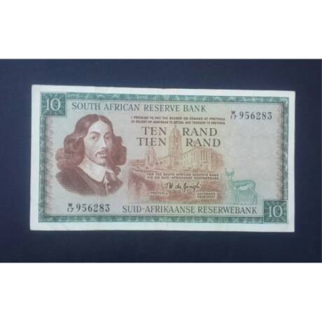 Vertical R10 Note 1976 Ten Rand R10 Note TW De Jongh *** Replacement Note *** EF *** ID ...